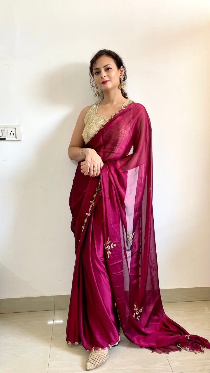 Rangoli Silk Handwork And Cutwork With Pearl Saree