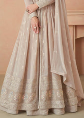 Peach Color Faux Georgette Fabric Embroidery Work Anarkali Gown With Dupatta