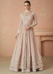 Peach Color Faux Georgette Fabric Embroidery Work Anarkali Gown With Dupatta