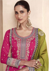 Attrective Rani-Pink Embroidery Vichitra Silk Salwar Suit