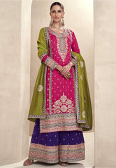 Attrective Rani-Pink Embroidery Vichitra Silk Salwar Suit