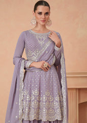 Lavender Chinon Embroidery Work Sharara Suit