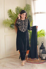 Luxurious Ramzan Special Shanya Pure Velvet Suit Set in Black with Delicate Embroidery