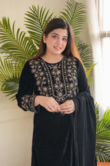 Luxurious Ramzan Special Shanya Pure Velvet Suit Set in Black with Delicate Embroidery