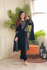 Luxurious Ramzan Special Shanya Pure Velvet Suit Set in Black with Delicate Embroidery