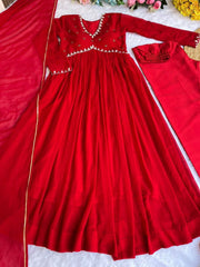 Red New Party Wear Fox Georgette Gown with Dupatta & Pant