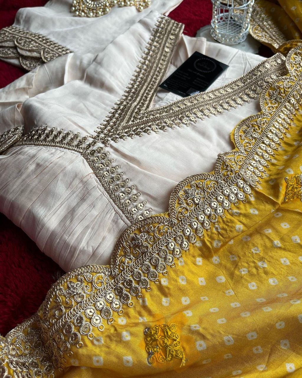 White Alia Cut Suit Set - Party Wear Dress with Gorgeous Dupatta & Pants White Alia Cut Suit Set - Party Wear Dress with Gorgeous Dupatta & Pants