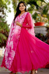 Captivating Pink Color Long Anarkali Gown