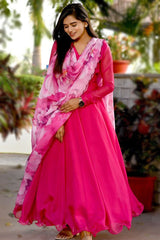 Captivating Pink Color Long Anarkali Gown