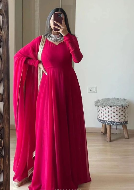 Pink georgette long anarkali gown