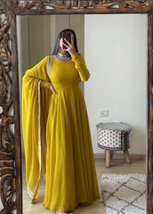 Yellow georgette long anarkali gown