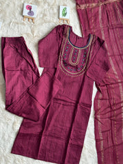 New Wear Look Rani Pink Color Orchid Cotton Chancery Kurti With Dupatta And Pant