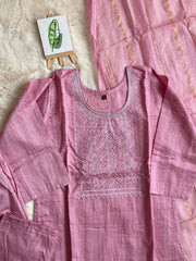 New Wear Look Light Pink Color Orchid Cotton Chancery Kurti With Dupatta And Pant