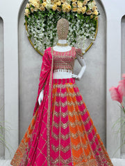 Pink And Orange Designer Lehenga Choli For Women