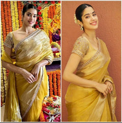 Jahnvi Kapoor Tissue Saree with Elegant Golden Zari Border