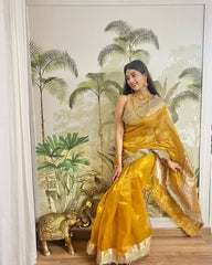 Jahnvi Kapoor Tissue Saree with Elegant Golden Zari Border