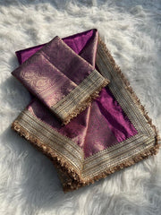 Jahnvi Kapoor Tissue Saree with Elegant Golden Zari Border
