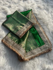 Jahnvi Kapoor Tissue Saree with Elegant Golden Zari Border