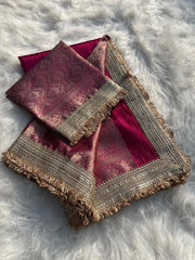 Jahnvi Kapoor Tissue Saree with Elegant Golden Zari Border