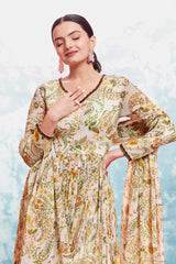 Beige Digital Printed Chiffon Co-Ord Set with Dupatta | Ready to Wear | Sizes XS-XXL