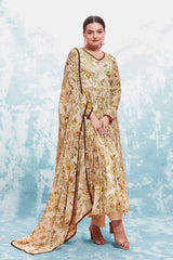 Beige Digital Printed Chiffon Co-Ord Set with Dupatta | Ready to Wear | Sizes XS-XXL