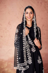 Black Digital Printed Georgette Co-Ord Set with Net Dupatta | Ready to Wear | Sizes XS-XXL