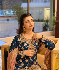Blue Elegant Fox Georgette Embroidered Sharara Suit with Dupatta