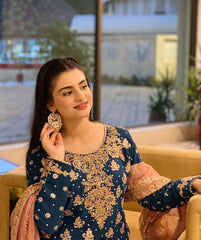 Blue Elegant Fox Georgette Embroidered Sharara Suit with Dupatta