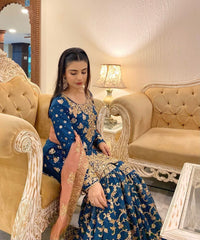 Blue Elegant Fox Georgette Embroidered Sharara Suit with Dupatta