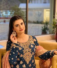 Blue Elegant Fox Georgette Embroidered Sharara Suit with Dupatta