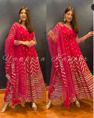 Blush Pink Georgette Semi-Stitched Outfit with Zari & Foil Work