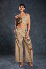 Brown Printed Linen Co-Ord Set | Stylish Ready-To-Wear Top & Pant | Sizes XS–XXL