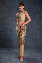 Brown Printed Linen Co-Ord Set | Stylish Ready-To-Wear Top & Pant | Sizes XS–XXL