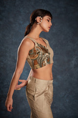 Brown Printed Linen Co-Ord Set | Stylish Ready-To-Wear Top & Pant | Sizes XS–XXL