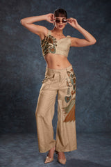 Brown Printed Linen Co-Ord Set | Stylish Ready-To-Wear Top & Pant | Sizes XS–XXL