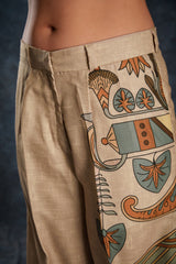 Brown Printed Linen Co-Ord Set | Stylish Ready-To-Wear Top & Pant | Sizes XS–XXL