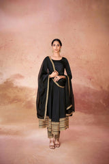 Classic Black Crepe Embroidered Suit Set with Pant & Dupatta – Ready to Wear (XS to XXL)