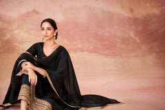 Classic Black Crepe Embroidered Suit Set with Pant & Dupatta – Ready to Wear (XS to XXL)