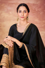 Classic Black Crepe Embroidered Suit Set with Pant & Dupatta – Ready to Wear (XS to XXL)