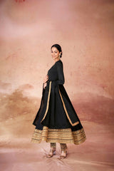 Classic Black Crepe Embroidered Suit Set with Pant & Dupatta – Ready to Wear (XS to XXL)