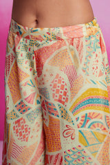 Cream Printed Organza Co-Ord Set with Blouse & Palazzo | Trendy Ready-to-Wear | Sizes XS–XXL