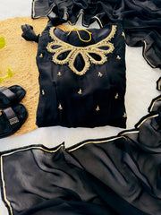 Elegant Black Rangoli Georgette Party Wear Gown with Dupatta Set