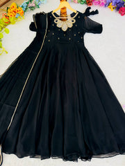 Elegant Black Rangoli Georgette Party Wear Gown with Dupatta Set