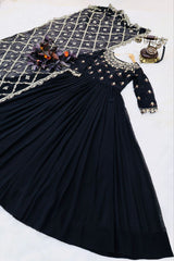 Elegant Black Sequin Embroidered Gown with Dupatta