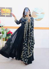 Elegant Black Sequin Embroidered Gown with Dupatta