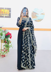 Elegant Black Sequin Embroidered Gown with Dupatta