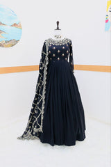 Elegant Black Sequin Embroidered Gown with Dupatta