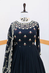 Elegant Black Sequin Embroidered Gown with Dupatta