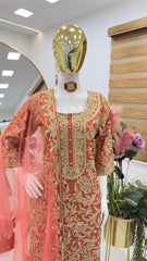 Elegant Brown Embroidered Chinon Suit with Soft Net Dupatta