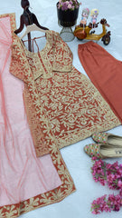 Elegant Brown Embroidered Chinon Suit with Soft Net Dupatta